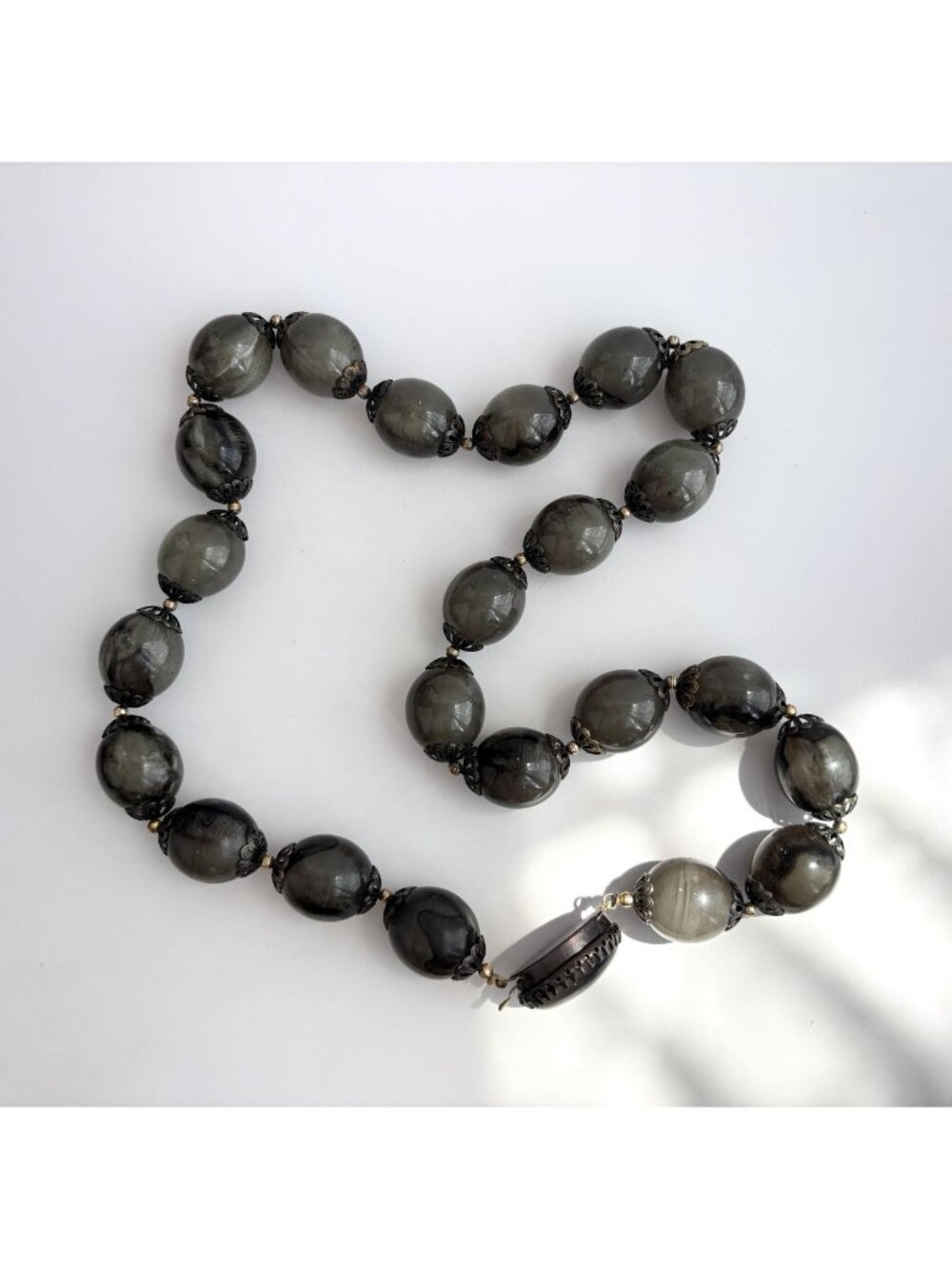 Beaded Faux Agate Stone Long Chunky 90's Cabochon Vintage Necklace - 25.5"